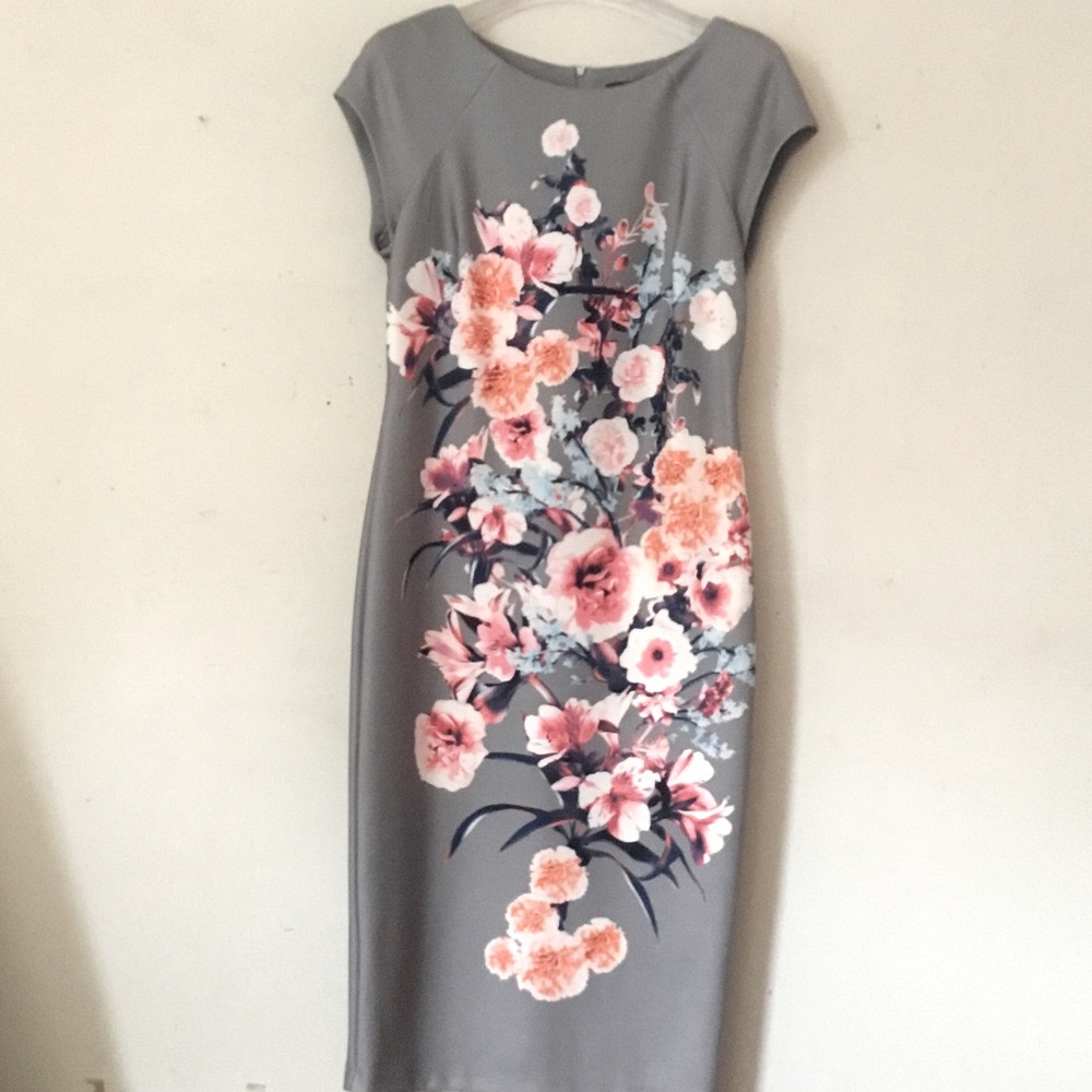 ECI Gray Dress with Pink and Orange Floral Design (8)